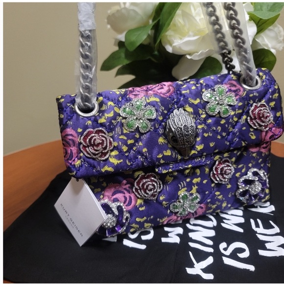 Kurt Geiger London Mini Purple Kensington Floral Crystal Crossbody Bag - Picture 10 of 14